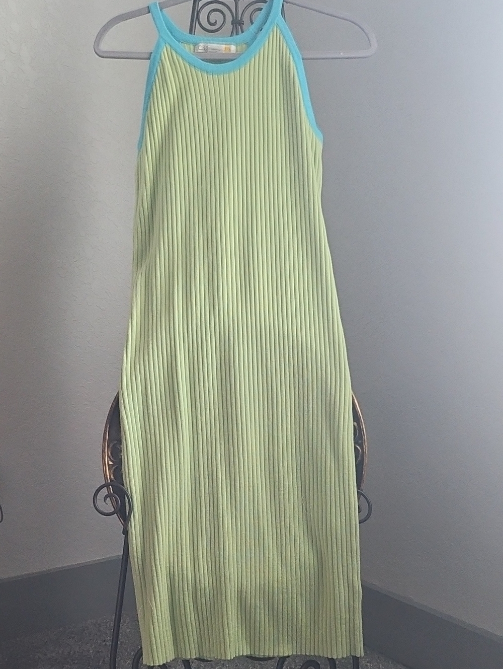 C&C California Lime Ribbed Midi Dress with Aqua Trim